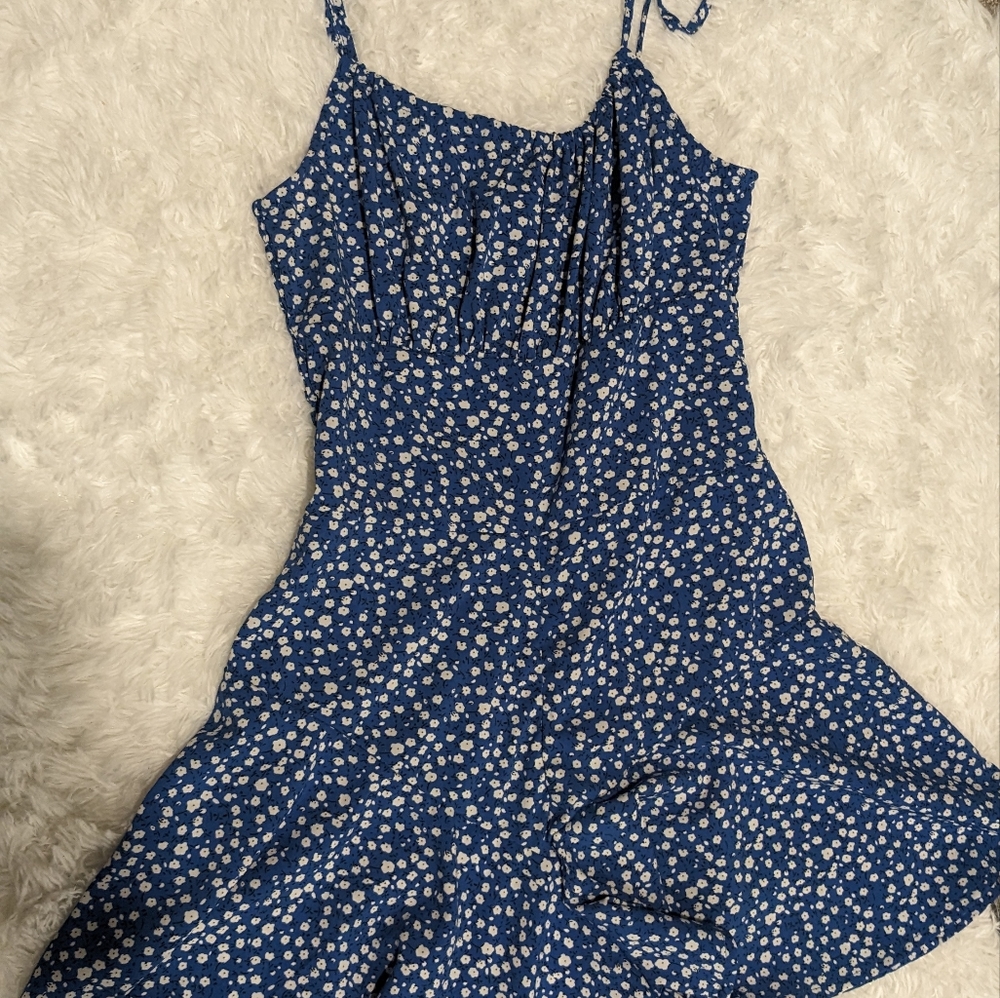 Blue and white flower shorts one piece romper